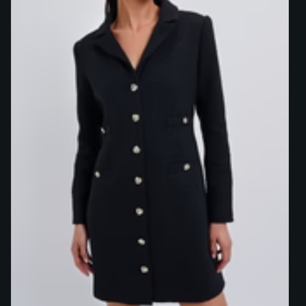Tuckernuck Noir- Stacie Tweed (Black) Blazer Dress with Gold Buttons